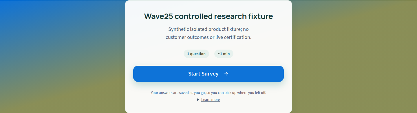 Actual local respondent setup embedded by the repository SDK on an approved fixture parent; synthetic one-question study.