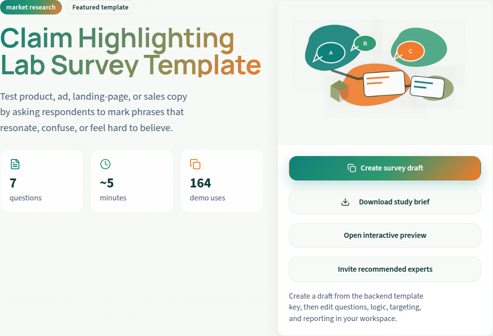 Claim Highlighting Lab: public template setup preview. This is not an authenticated editor or respondent run.