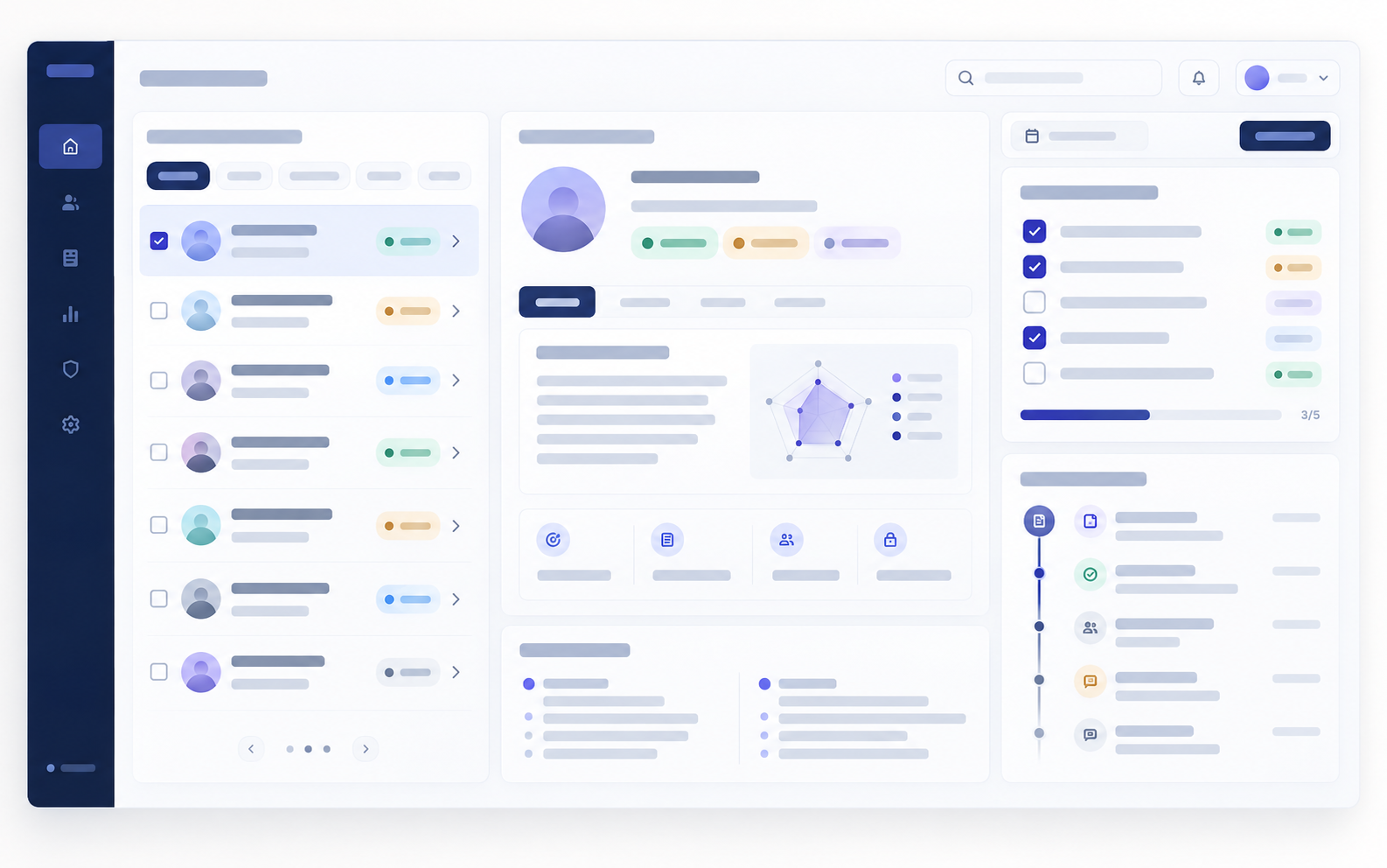 Illustrative operations dashboard with an expert qualification queue, governance checks, preparation checklist, and audit timeline.